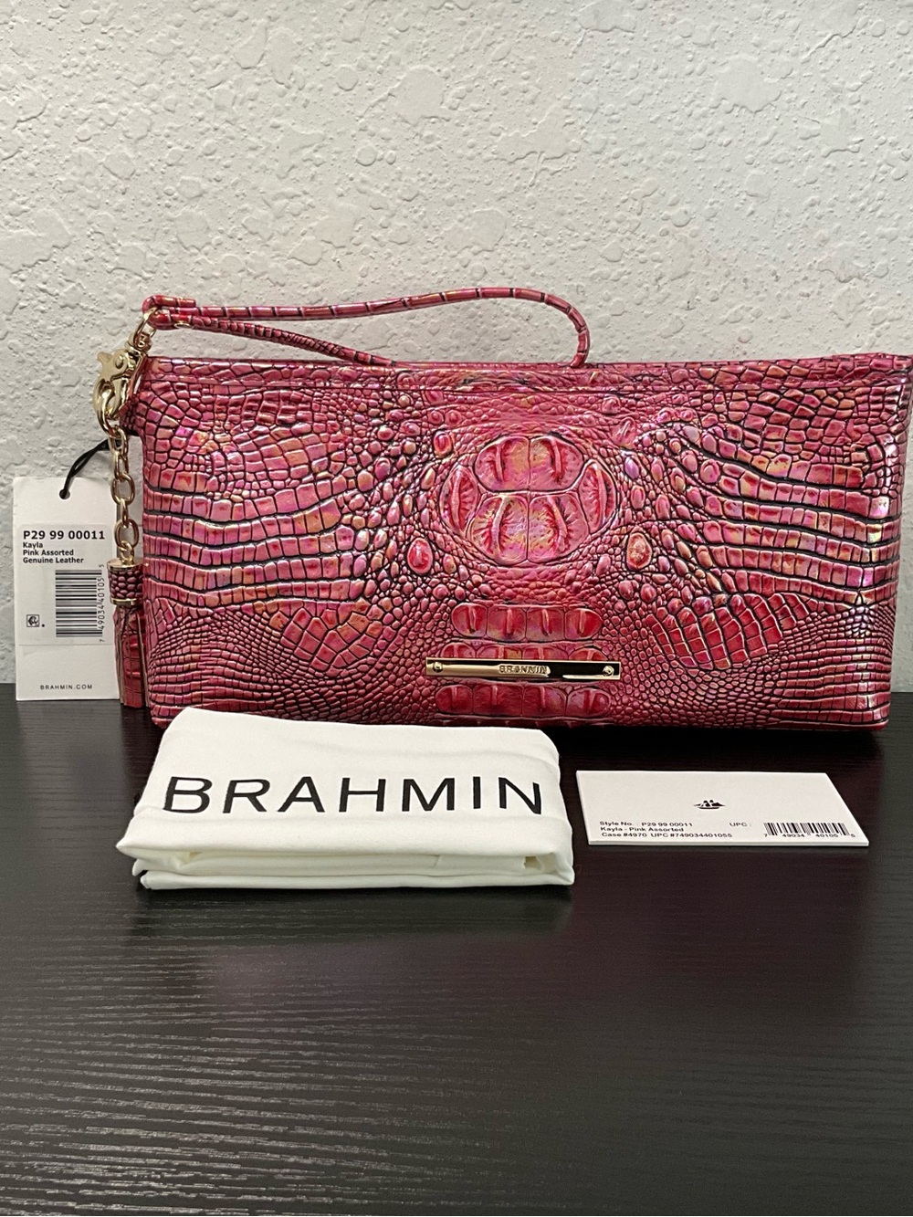 Brahmin Kayla MAGENTA WONDERLAND MINI MELBOURNE Leather Wristlet Clutch